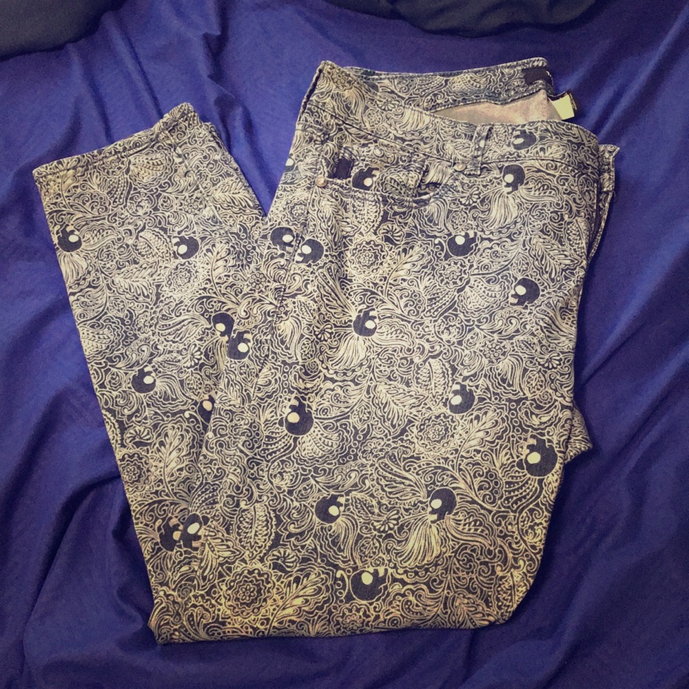 Skull & Floral Print Jeans
